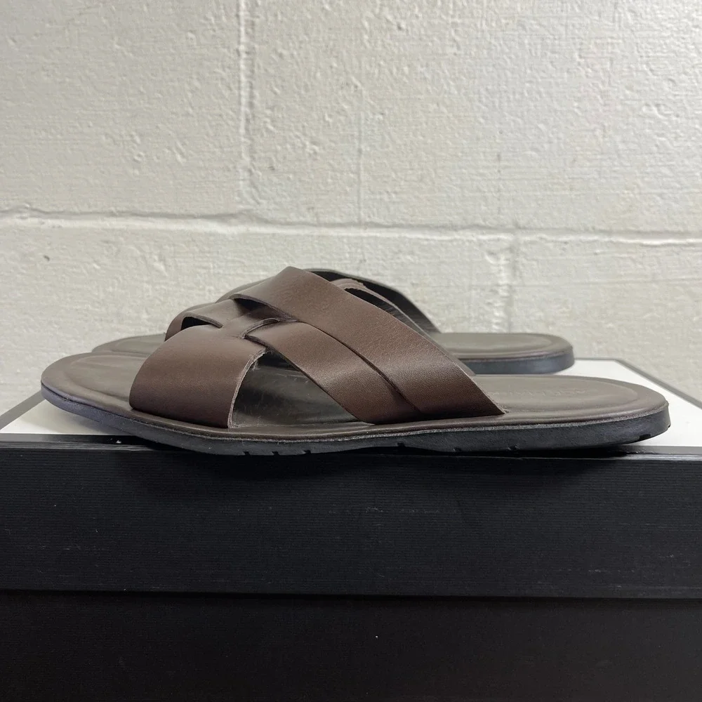 Ace Marks Sandalo Brown Leather Slide Sandals Cross Strap Men's‎ 10 Brazil Made